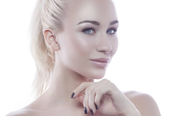 Beauty face of young adult woman with perfect skin. Makeup. Skincare facial treatment concept - Fotó, kép