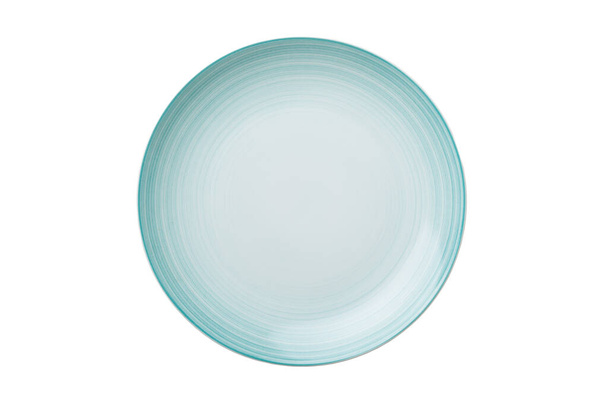 Blue ceramic round plate isolated over white background. Top view. - Photo, Image