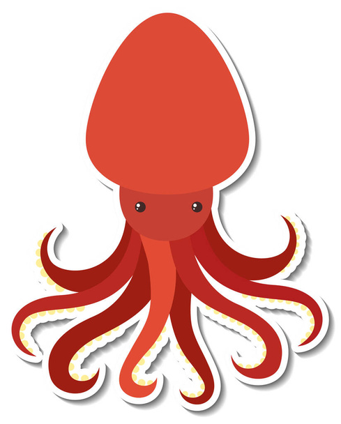 Lulas animal do mar desenho animado etiqueta ilustração - Vetor, Imagem