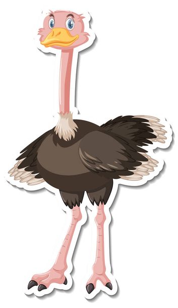 Ilustración de la etiqueta engomada personaje de dibujos animados avestruz - Vector, imagen