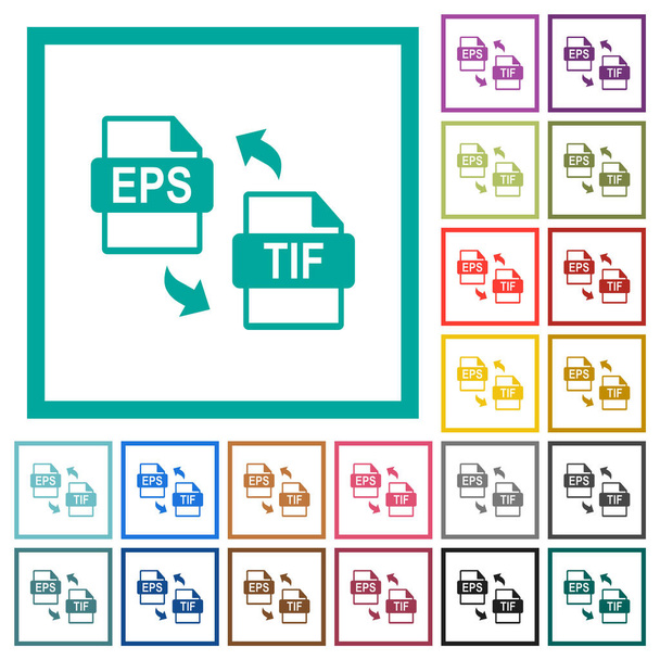EPS TIF file conversion flat color icons with quadrant frames on white background - Vector, Image