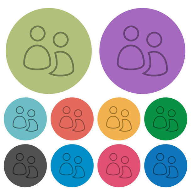 Grupo de usuarios esbozan iconos planos más oscuros sobre fondo redondo de color - Vector, Imagen