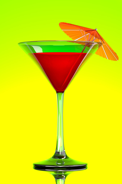 roter tropischer Martini-Cocktail mit orangefarbenem Regenschirm - Foto, Bild