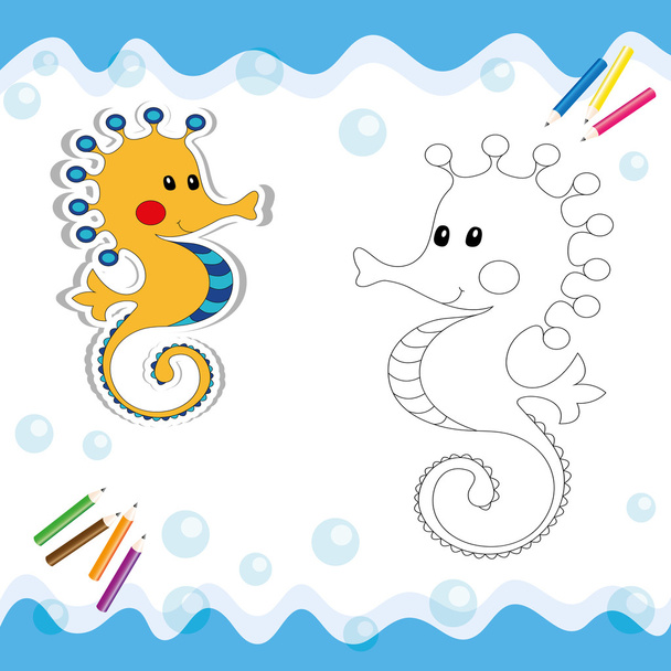 Cartoon seahorse isolated on white. - ベクター画像