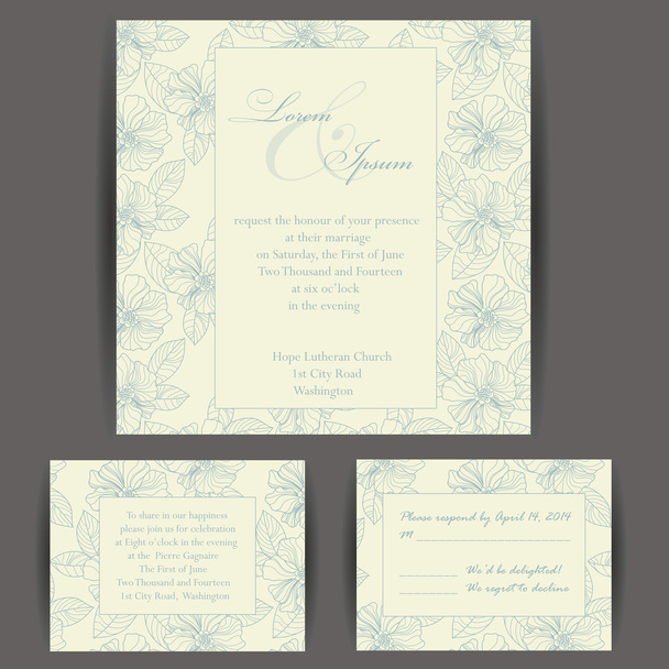 Tarjeta de invitación de boda con elementos florales. - Vector, Imagen