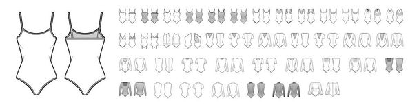 Набір костюмів технічної моди ілюстрація з в'язаним тулубом, довгими рукавами, без рукавів, тюленям Плоский одяг
 - Вектор, зображення