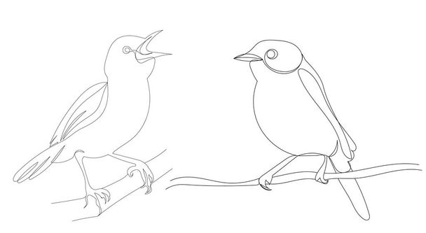 birds sitting on a branch one continuous line drawing vector, isolated - Vector, Image
