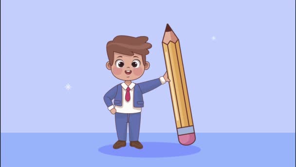 diák iskolás fiú ceruza animáció - Felvétel, videó