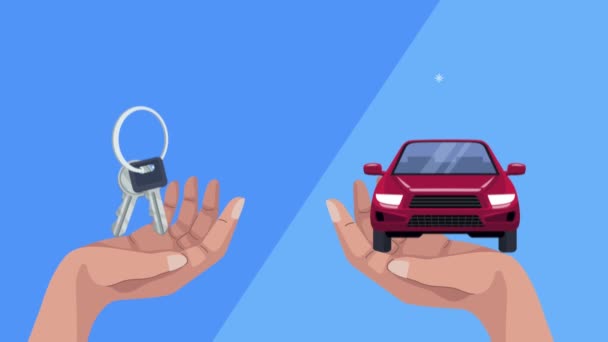 animazione del servizio assicurativo con auto e chiave - Filmati, video