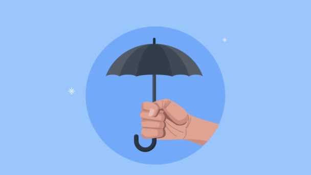 animazione del servizio assicurativo con ombrello sollevabile a mano - Filmati, video