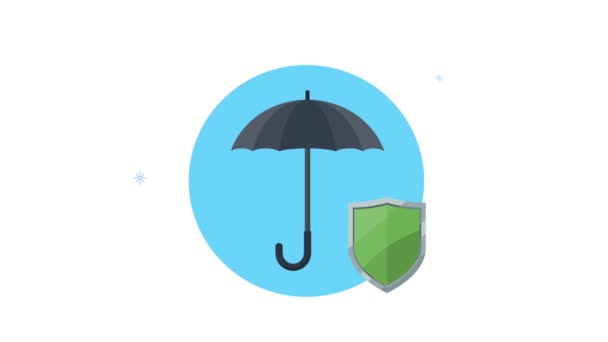 animation de service d'assurance avec parapluie et bouclier - Séquence, vidéo