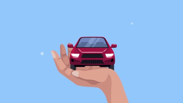 animación de servicio de seguros con coche de elevación a mano - Imágenes, Vídeo