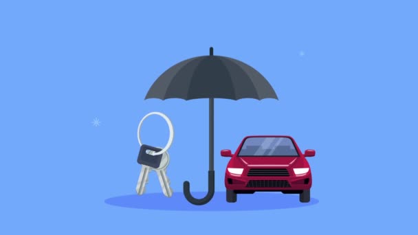 insurance service animation car with keys and umbrella - Footage, Video