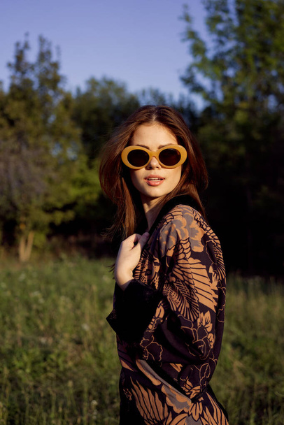 fashionable woman in sunglasses outdoors summer glamor - Photo, image