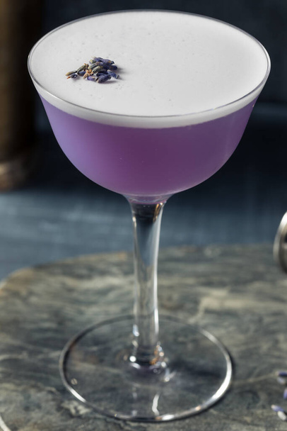 Boozy Lavender Gin Cocktail with Lemon and Syrup - Fotoğraf, Görsel