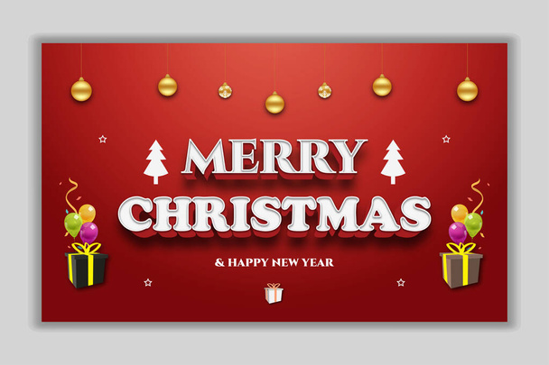 Feliz Natal cartão vermelho e efeito de texto 3D - Vetor, Imagem