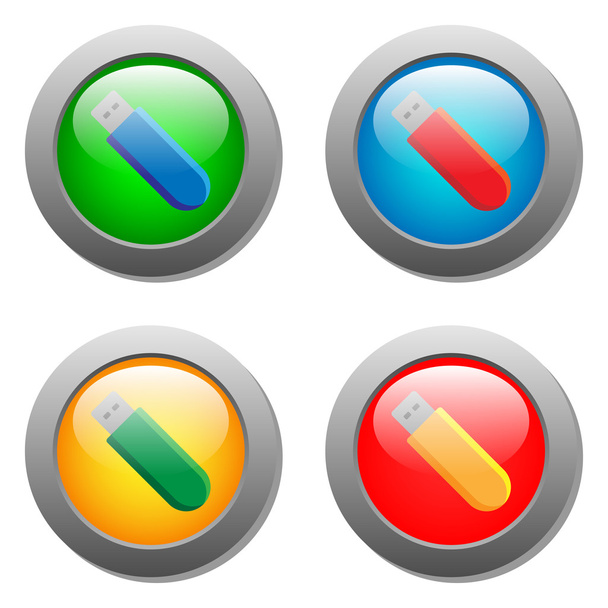 Flash card icon set on glass buttons - Vektori, kuva