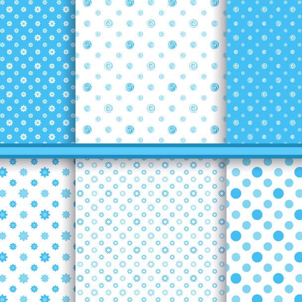 Set of bright blue childish different vector seamless patterns (tiling) - Wektor, obraz