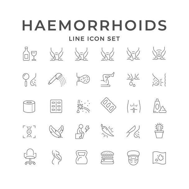 Ustaw ikony linii hemoroidów izolowanych na białym - Wektor, obraz