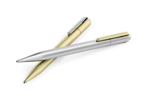 Gold and silver pens on white background - Foto, Imagem