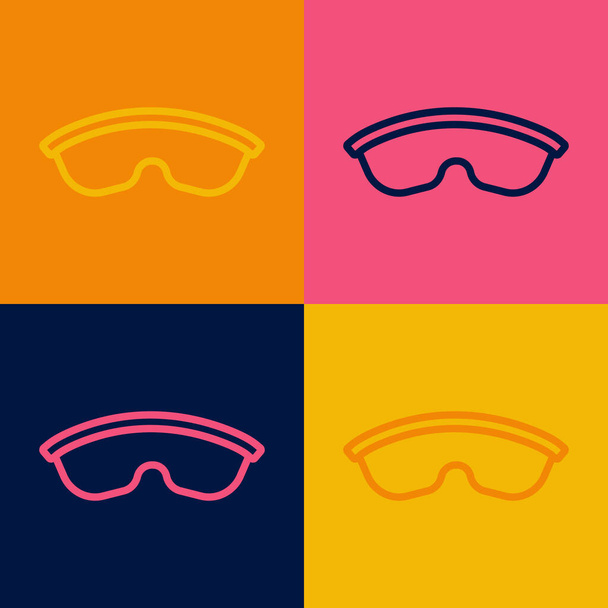 Pop art line Safety goggle glasses icon isolated on color background.  Vector - Vector, Image