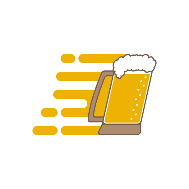 Beer delivery icon with beer stein and speed symbol. Overflowing beer mug. Isolated vector illustration and clipart on white background. - Vector, Image
