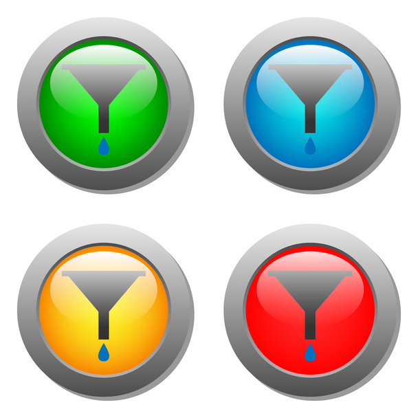 Значок воронки с капельками на стеклянных кнопках
 - Вектор,изображение