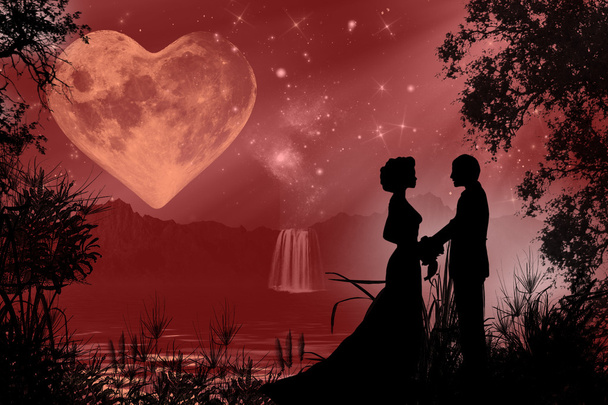 Amoureux silhouette Valentine ambiance romantique
 - Photo, image