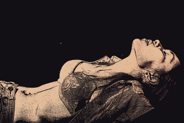 smyslná silueta dívky, ležící na černém pozadí - Fotografie, Obrázek