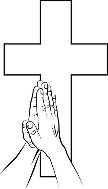 Kresba modlících se rukou a kříže - Vektor, obrázek