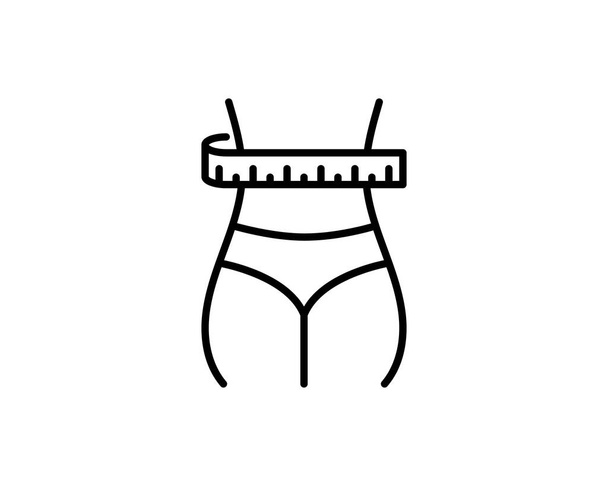 Slimming belly with measuring tape icon thin line for web and mobile, modern minimalistic flat design. Vector dark grey icon on light white background - Vector, Image