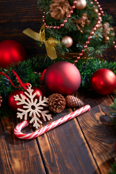 Christmas decorations on the wooden background - Photo, image