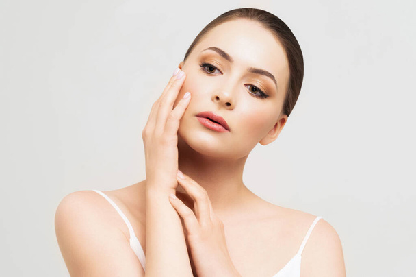Beautiful woman with clear skin. SPA concept. Natural beauty. Stylish model - 写真・画像