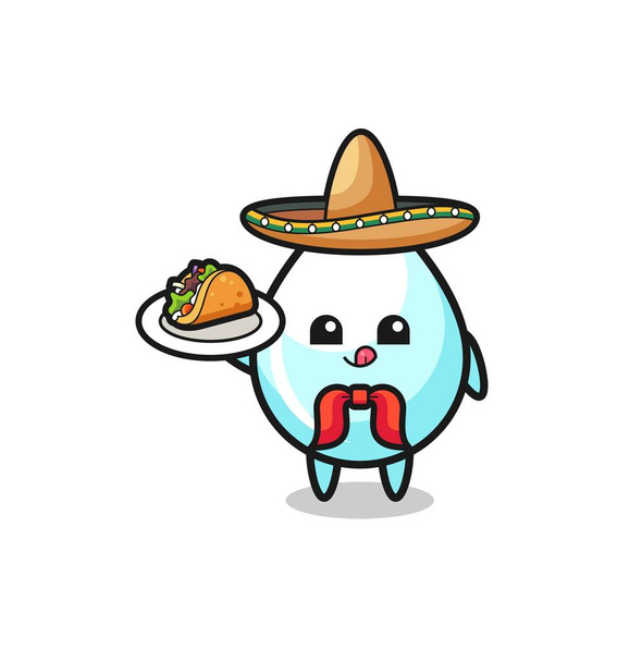 mlíko kapka mexický kuchař maskot drží taco, roztomilý design - Vektor, obrázek