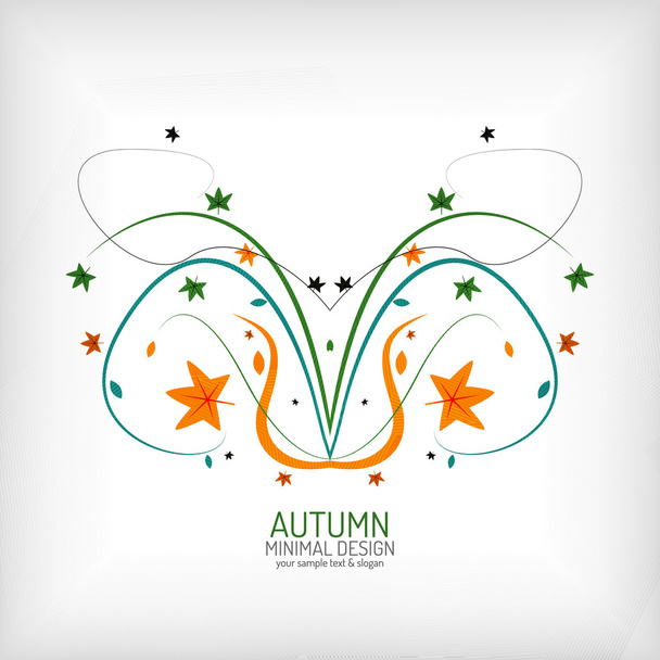 Autumn swirl lines and leaves on white - Vector, Image