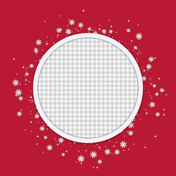 Christmas and New Year elegant red background with white frame, stars and snowflakes - Vector, afbeelding