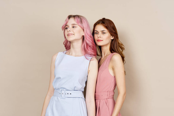 two women fashionable clothes posing accessories summer style - Φωτογραφία, εικόνα