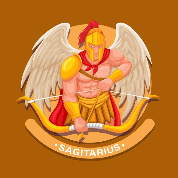 Greek archer warrior with wing mythological heroes character. sagittarius mascot illustration vector - Vector, Image