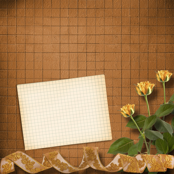 Grunge paper for congratulation with beautiful roses - 写真・画像