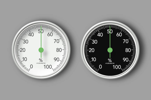 Visualización del hidrómetro Aislado sobre un fondo gris. Superficie de reloj blanco y negro Mock up. Medidor de presión hidrométrica, hidrométrica atmosférica, gas y agua. renderizado 3d. - Foto, Imagen