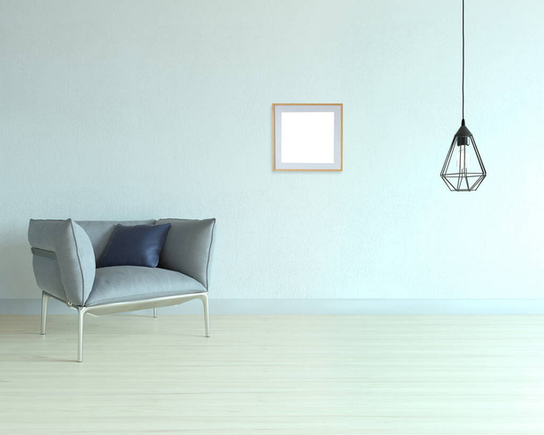 пустая комната и дизайн интерьера, висячая лампа. 3D иллюстрация - Фото, изображение