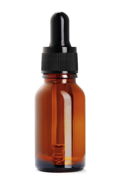 Brown plastic, glass bottle for cosmetics isolated on white - Foto, Imagem