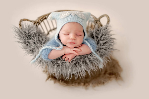 Newborn boy studio portrait - Фото, изображение