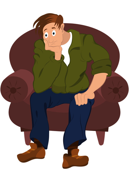 Cartoon man in green jacket sitting in armchair - ベクター画像