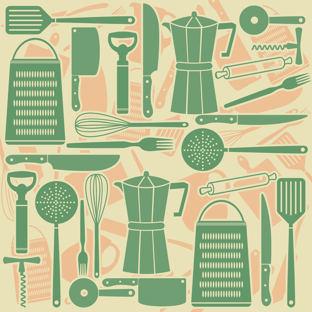 キッチン ツールのシームレスなパターン - ベクター画像