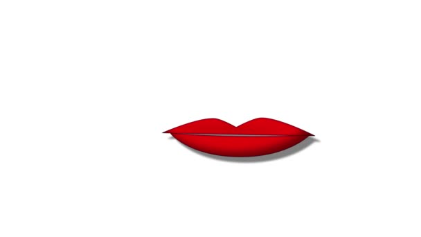 мультфильм стиль красный губы анимации на белом фоне - Кадры, видео