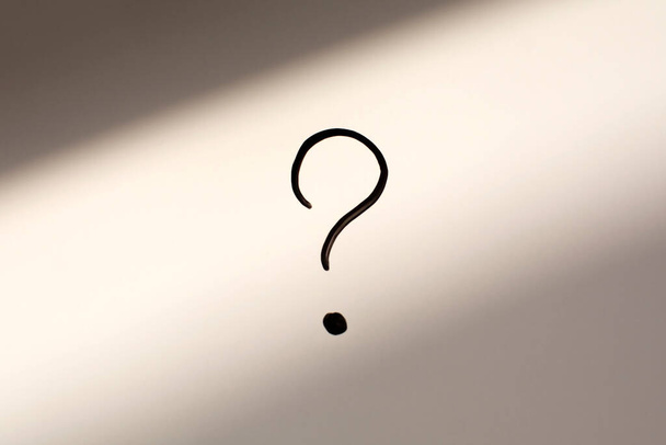 a question mark on a blue background . FAQ frequency asked questions, answer, Brainstorming concepts - Photo, Image