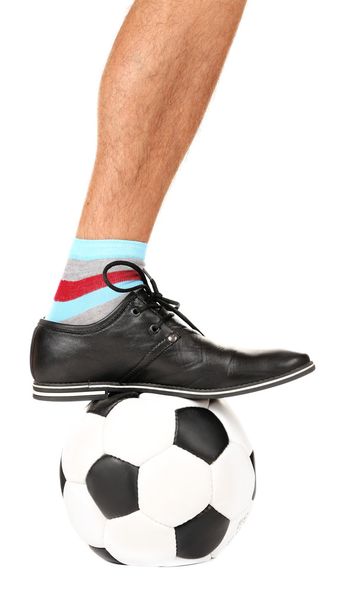 Man leg in suit and colorful socks, isolated on white  - Fotoğraf, Görsel