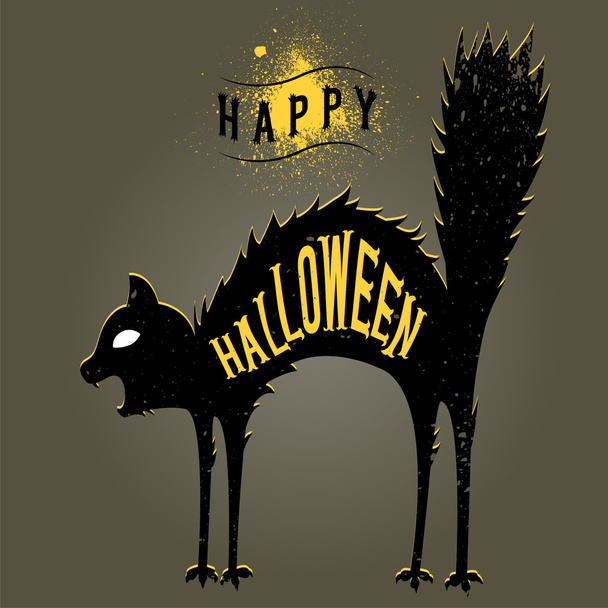 Halloween macska üdvözlés kártya-val textúra - Vektor, kép