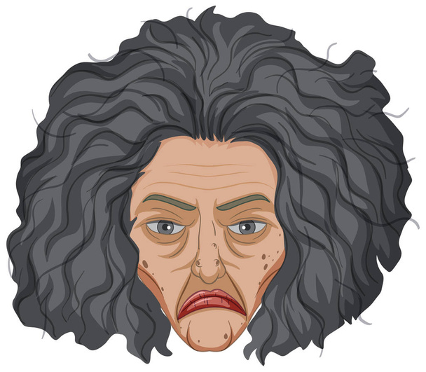 Wicked old witch face on white background illustration - Vector, Image